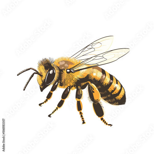 Bee on a white background. Vector illustration of a honey bee. 