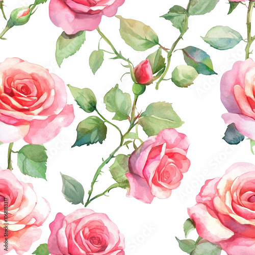 Roses watercolor seamless pattern, floral print hand painting with roses abstract flowers design texture. Tile Seamless watercolor floral  pattern for textiles, fabric, stationery