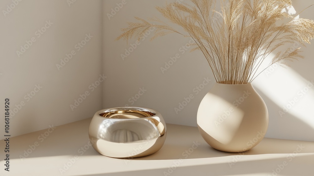 Elegant Vase and Bowl in Minimalist Interior Setting Elegant Vase and Bowl in Minimalist Interior Setting