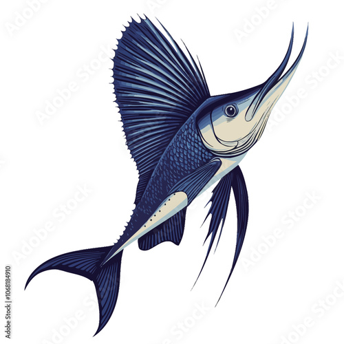 Blue marlin fish isolated on a white background. Vector illustration..