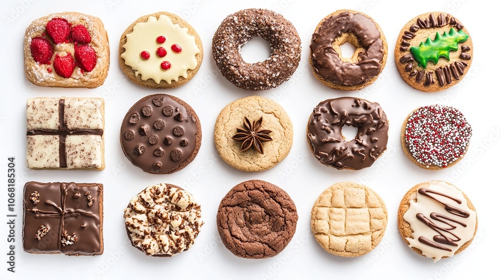 Set of different Christmas cookies on white background