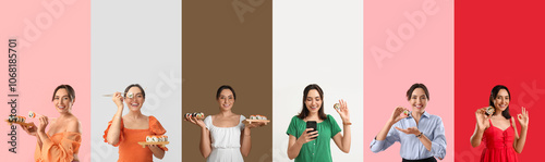 Set of beautiful woman with...