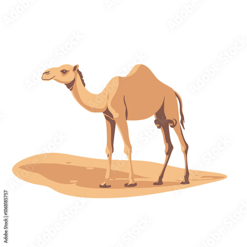 Camel in the desert. Vector illustration isolated on white background. 