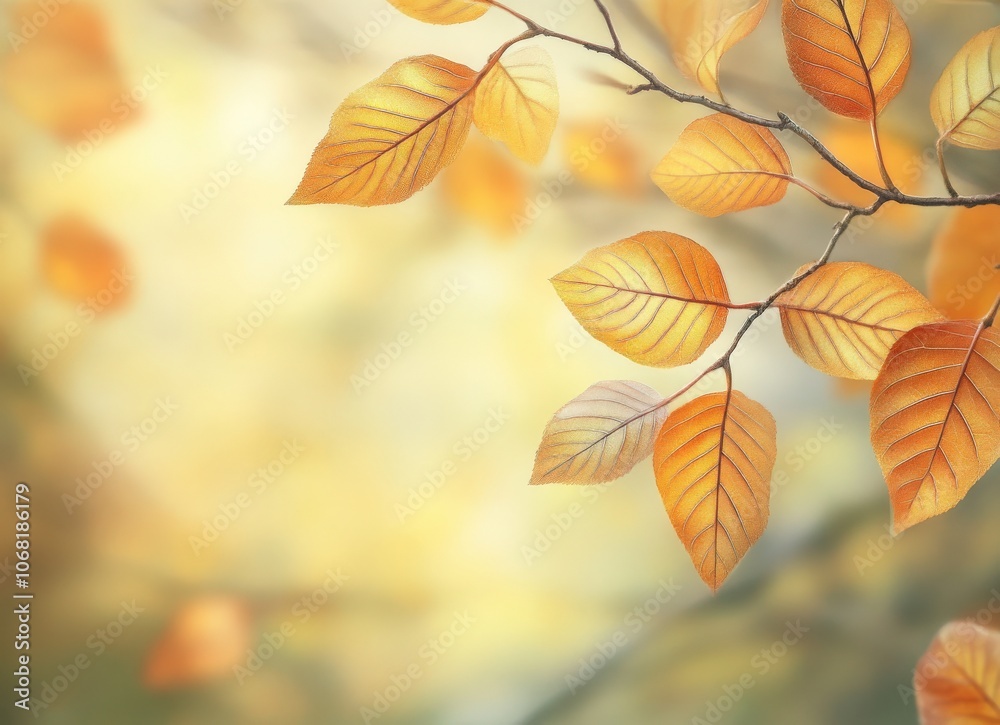 Golden autumn leaves on a branch against a blurred background. Golden autumn leaves on a branch against a blurred background.