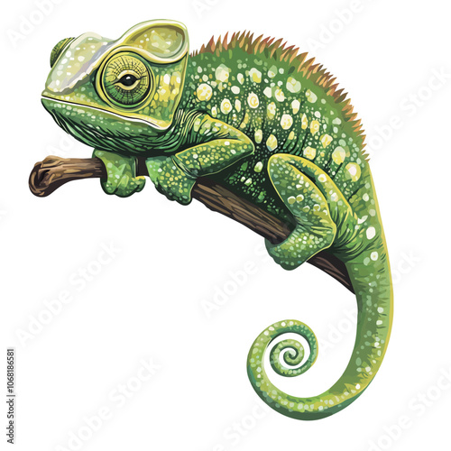 Chameleon isolated on white background. Hand drawn vector illustration. 