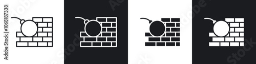 Demolition icon in solid and outlined style. black and white colors