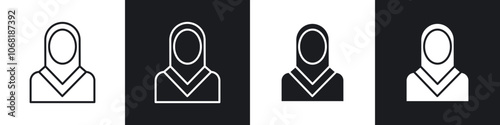 Muslim woman icon in solid and outlined style. black and white colors