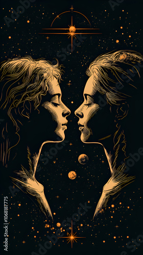 Cosmic Portrait of Twin Souls in an Ethereal Space Aesthetic