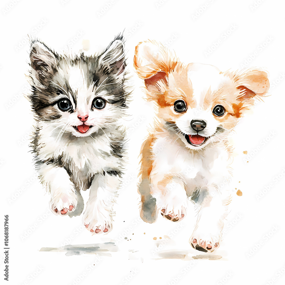 Playful Kitten and Puppy Jumping Art – Fun Decor for Kids’ Rooms and Nursery – generated AI Playful Kitten and Puppy Jumping Art – Fun Decor for Kids’ Rooms and Nursery – generated AI