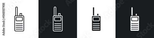 Walkie talkie icon in solid and outlined style. black and white colors