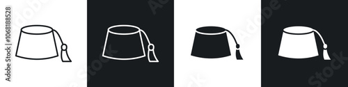 Fez hat icon in solid and outlined style. black and white colors