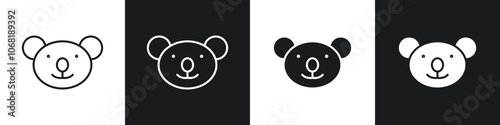 Koala head icon in solid and outlined style. black and white colors photo