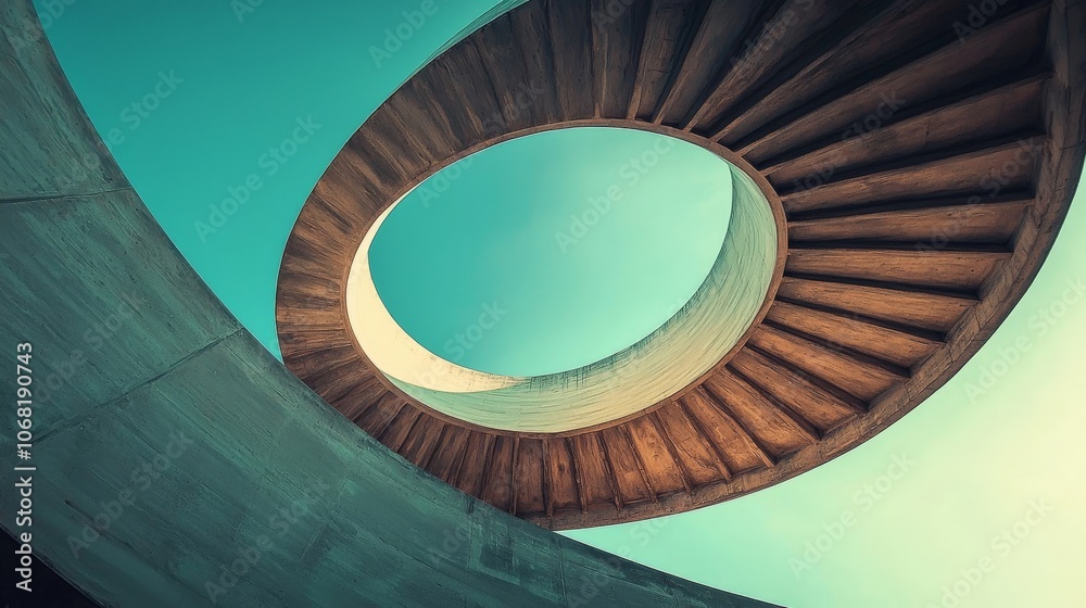 Fototapeta premium Surreal photography of an endless staircase spiraling into the sky