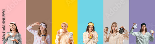 Set of women in morning on ...