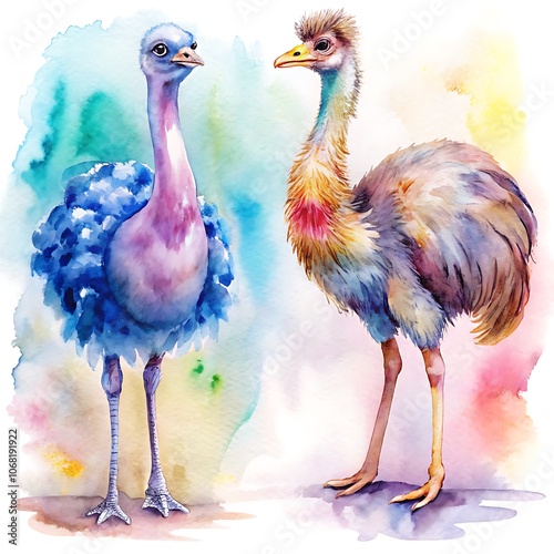 Ostrich watercolor style photo