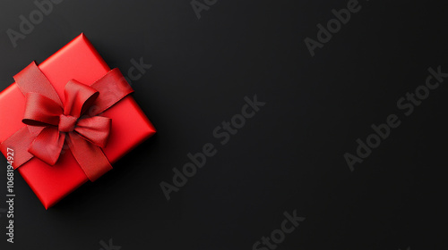 A vibrant red gift box with a stylish bow sits against a sleek black background, evoking a sense of celebration and anticipation.