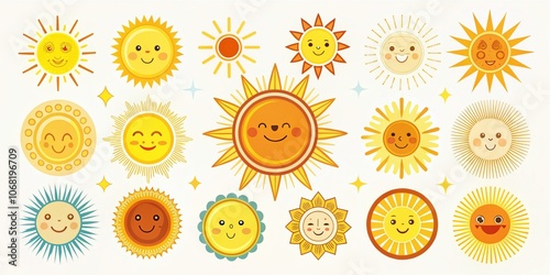 Collection of Vector Icons Representing Sun Sunshine Rays Symbols for Graphic Design and Illustrations, Perfect for Nature, Outdoors, and Summer Themes