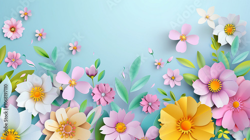 spring background with paper cut flowers