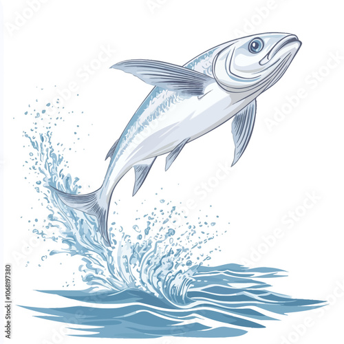 Fish jumping out of the water on a white background. Vector illustration 