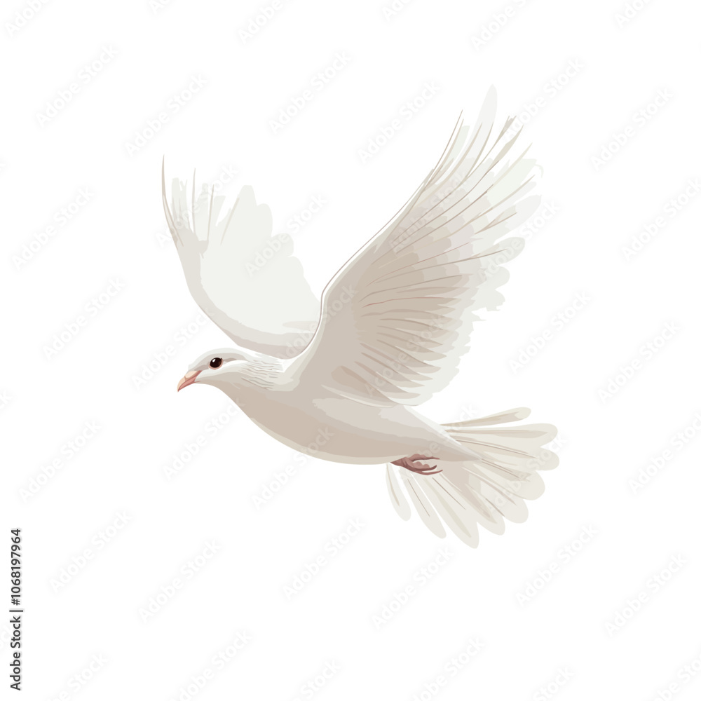 Flying white dove isolated on a white background. Vector illustration of a bird. Flying white dove isolated on a white background. Vector illustration of a bird.