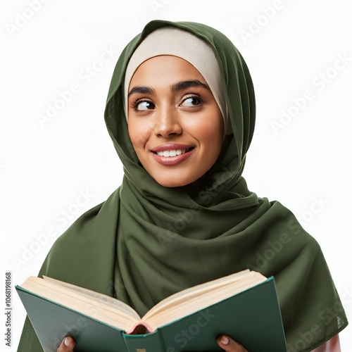 Smiling Woman in Hijab with Book