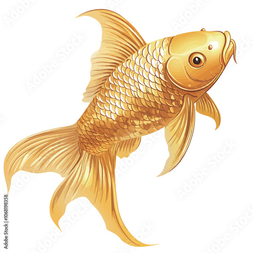 Gold fish isolated on white background. Vector illustration. 