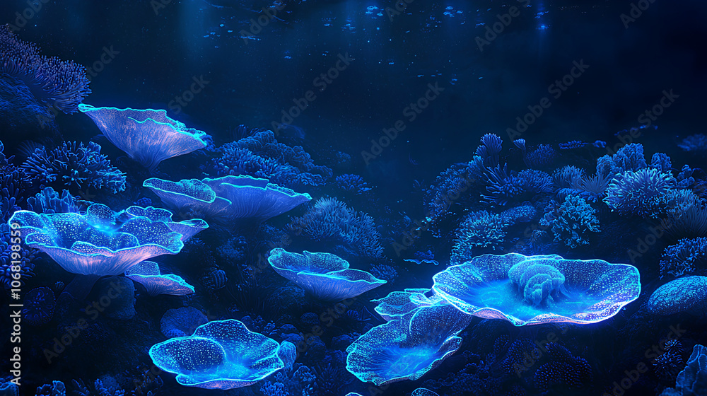 Obraz premium Bioluminescent Underwater Coral Scene