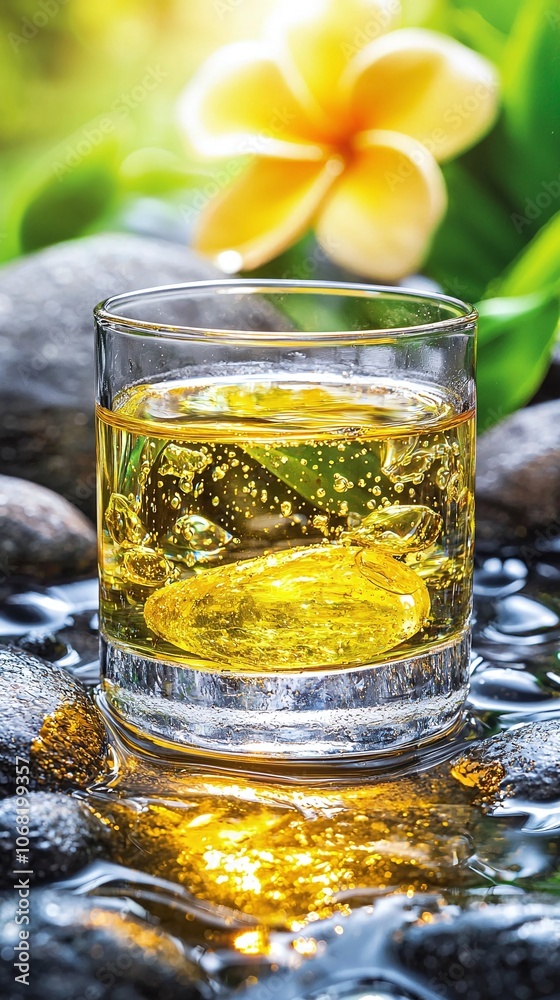 Glass of Sparkling Water on Stones. Glass of Sparkling Water on Stones.