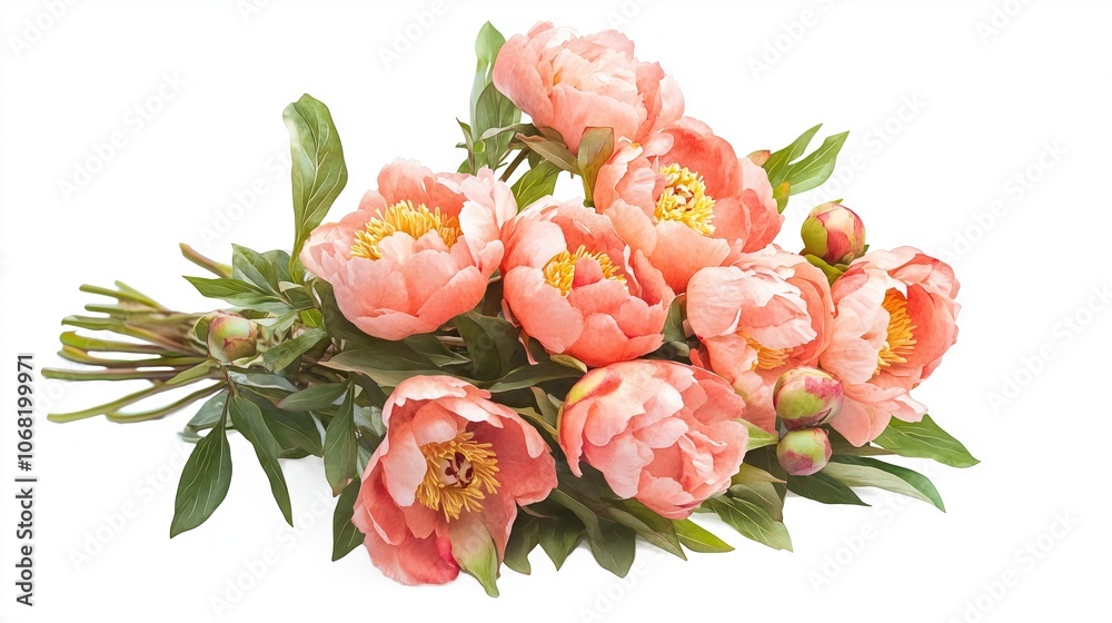 illustration of peonies bush on white background illustration of peonies bush on white background