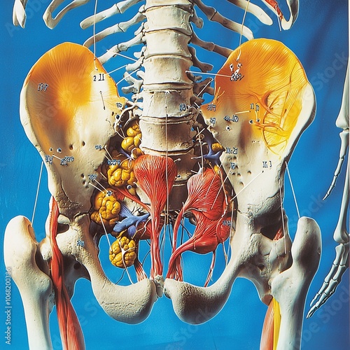 Human Skeleton and Muscle Anatomy of Pelvis and Hip. photo