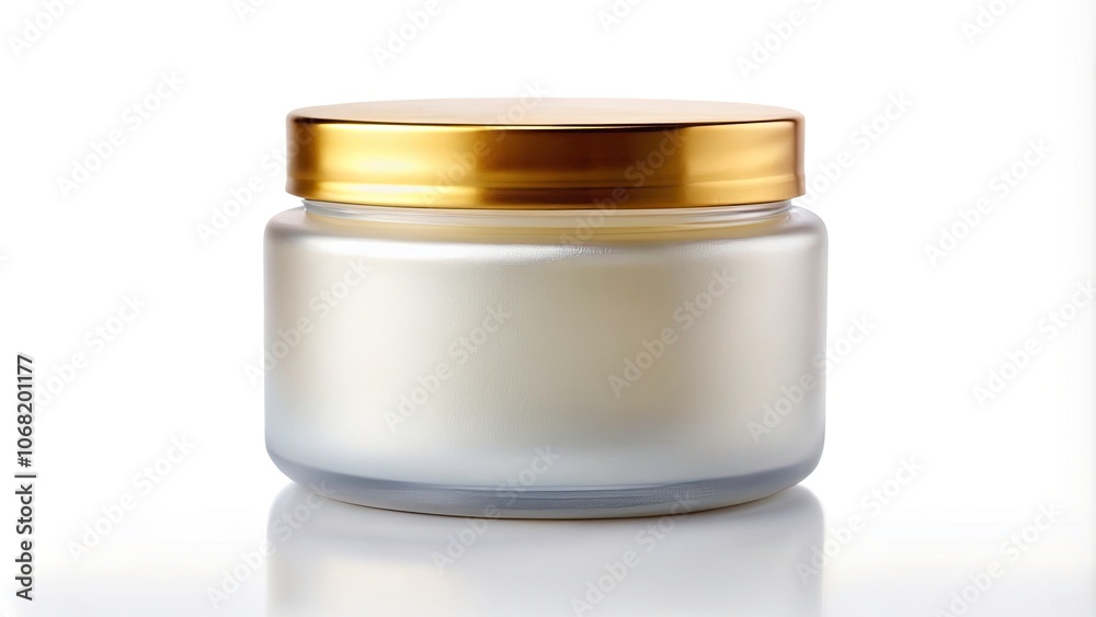 Frosted Glass Jar with Golden Lid on White Background - Elegant Storage Container, Home Decor, Kitchen Organization, Minimalist Design, Decorative Accessory, Product Photography Frosted Glass Jar with Golden Lid on White Background - Elegant Storage Container, Home Decor, Kitchen Organization, Minimalist Design, Decorative Accessory, Product Photography