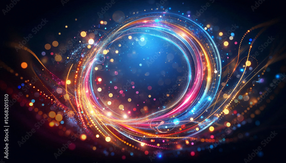 Obraz premium A mesmerizing swirl of colorful lights forming a circular pattern against a dark background, evoking energy and motion
