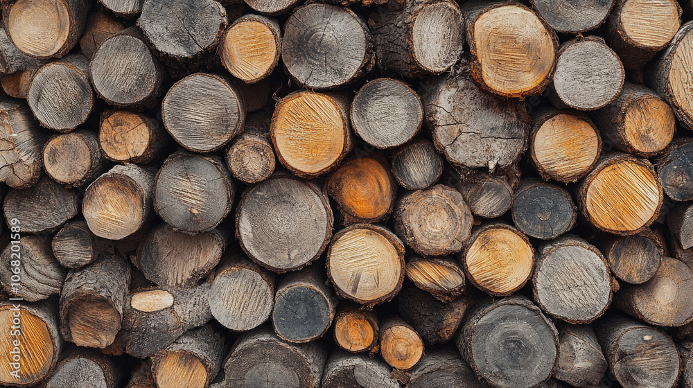 Stack of cut logs showcasing circular tree rings and forestry patterns Stack of cut logs showcasing circular tree rings and forestry patterns