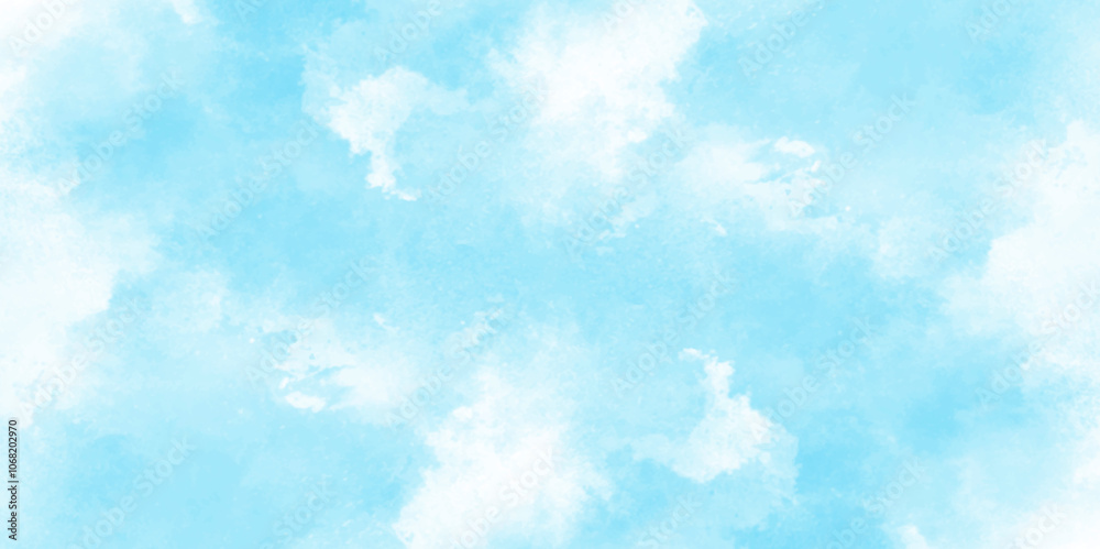 Grunge tint light blue watercolor abstract background, Aquarelle paint paper textured, blue sky with clouds, Sky Nature Landscape Background, sky background with white fluffy clouds. Grunge tint light blue watercolor abstract background, Aquarelle paint paper textured, blue sky with clouds, Sky Nature Landscape Background, sky background with white fluffy clouds.