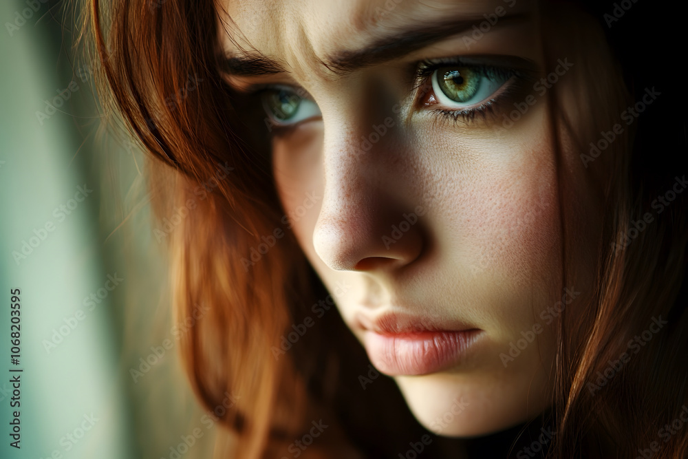 A portrait of a sad and lonely woman with sorrow eyes A portrait of a sad and lonely woman with sorrow eyes