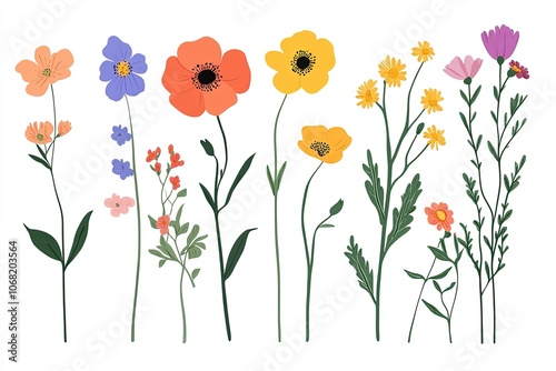 a bunch of flowers that are on a white background