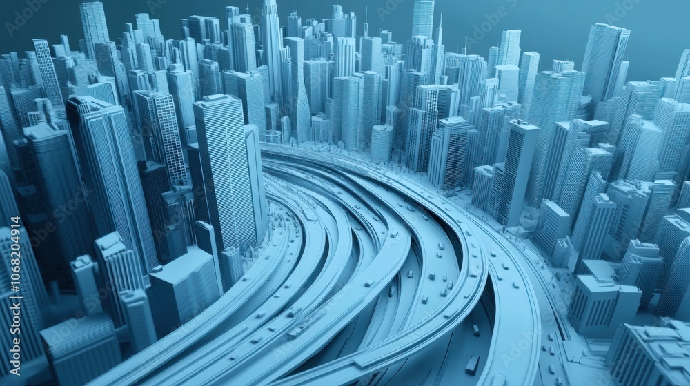 Fototapeta premium Futuristic cityscape with intricate highway network and towering skyscrapers, AI