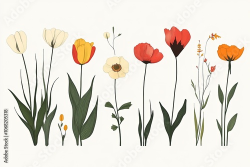 a bunch of flowers that are on a white background