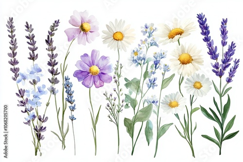 a bunch of different types of flowers on a white background