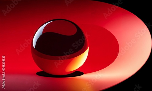 Abstract red glass sphere with reflective light
