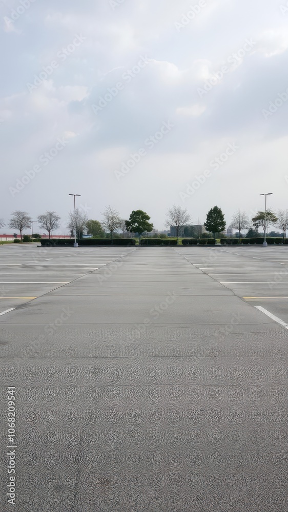 Empty parking lot with scattered empty spaces and no vehicles, urban Empty parking lot with scattered empty spaces and no vehicles, urban