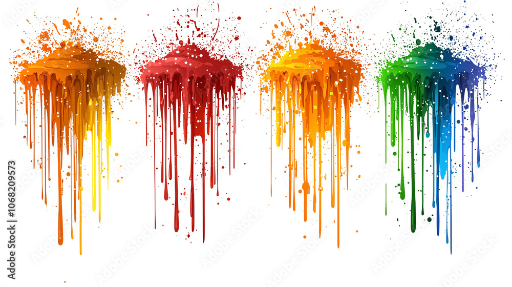 Fototapeta premium Vibrant Rainbow Paint Splatter Drips Background (Transparent Background)