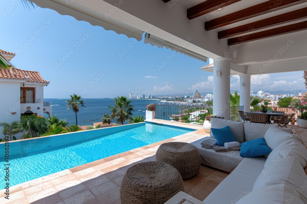 Luxury Terrace Overlooking Breathtaking Sea Lagoon and Coral Reef Luxury Terrace Overlooking Breathtaking Sea Lagoon and Coral Reef