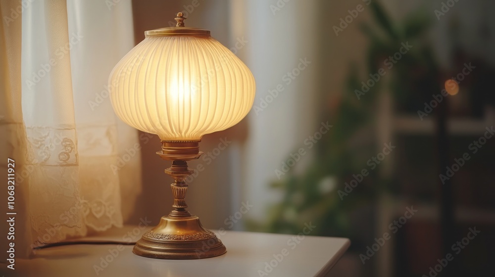 Antique Lamp on Table with Warm Light Antique Lamp on Table with Warm Light