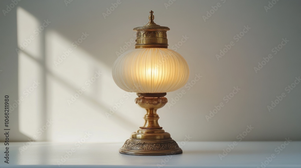 Antique Brass Lamp With White Glass Shade Antique Brass Lamp With White Glass Shade
