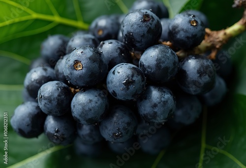 Black grapes with water droplets on the surface