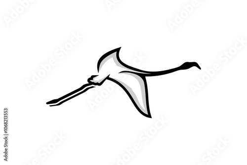 Awesome Flying Flamingo Outline Logo Design Colored Vector Silhoutte