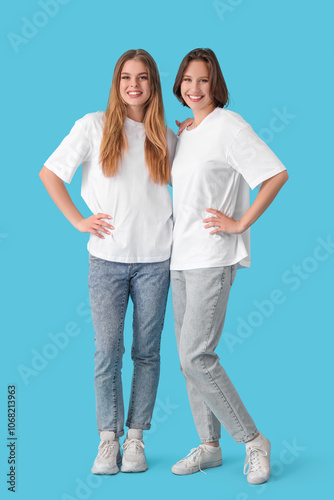Female friends on blue back...