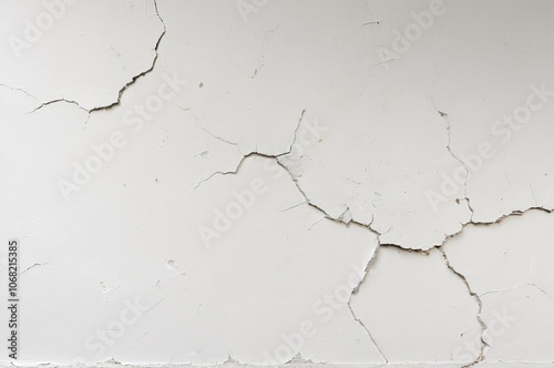 Detailed View of Cracked and Peeling White Wall Paint Showing Aged Texture