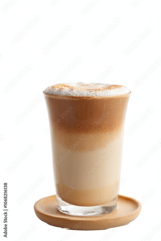 Layered Cappuccino in Glass Cup with Frothy Milk Foam Layered Cappuccino in Glass Cup with Frothy Milk Foam